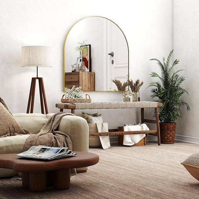 31"x32" Arched Wall Mirror for Bathroom, Gold Vanity Mirror for Bedroom, Living Room, Entryway, Decorative Hanging Mirror for Wall