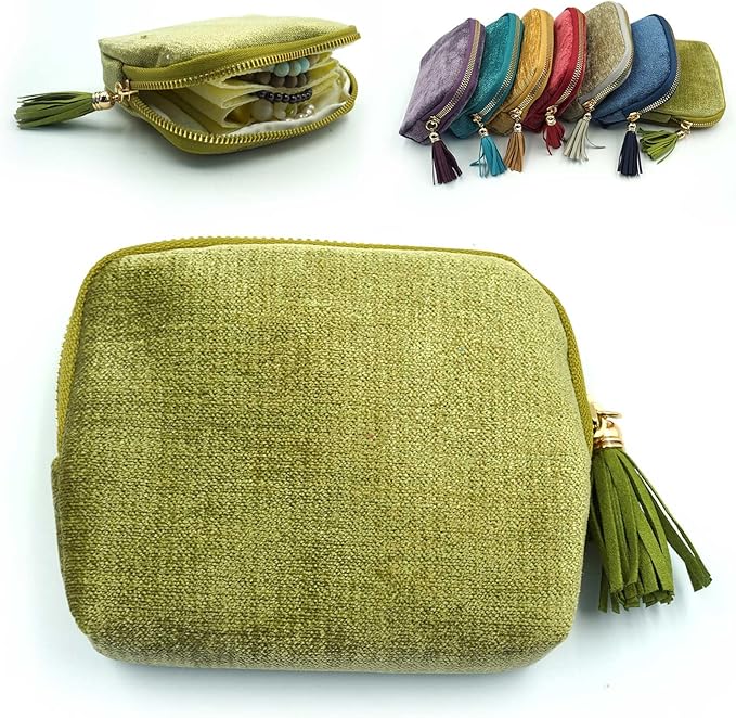 Travel Jewelry Case, Travel Jewelry Organizer, Travel Jewelry Bag with Zipper, Small Travel Jewelry Pouch for Necklaces Bracelets Bangles Rings Earrings Gemstones Storage (green)