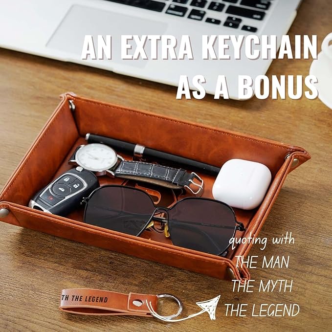 INNObeta Initial Valet Tray, Desktop Storage Organizer, PU Leather Bedside Tray Key Coin Holder, Personalised Gifts for Men, Birthday, Christmas, Letter W