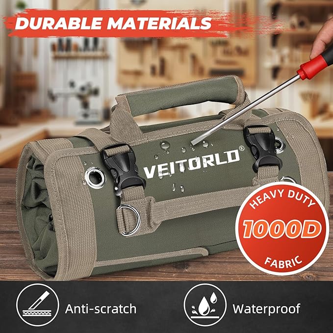 Tool Roll Up Bag, Gifts for Him Men Dad Husband Boyfriend Valentines Day, Portable Tools Box Storage for Men, Heavy Duty Tool Organizer W/Detachable Pouches for Electrician Mechanic Carpenter