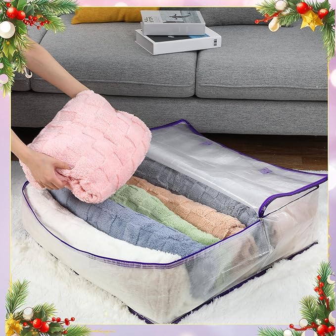 8 Pcs Clear Wreath Storage Bags 26 Inch Valentines St. Patrick's Garland Container Door Garland Holiday Wreath Storage Holder with Handle and Zipper Heavy Duty Plastic Packing Totes(Purple)