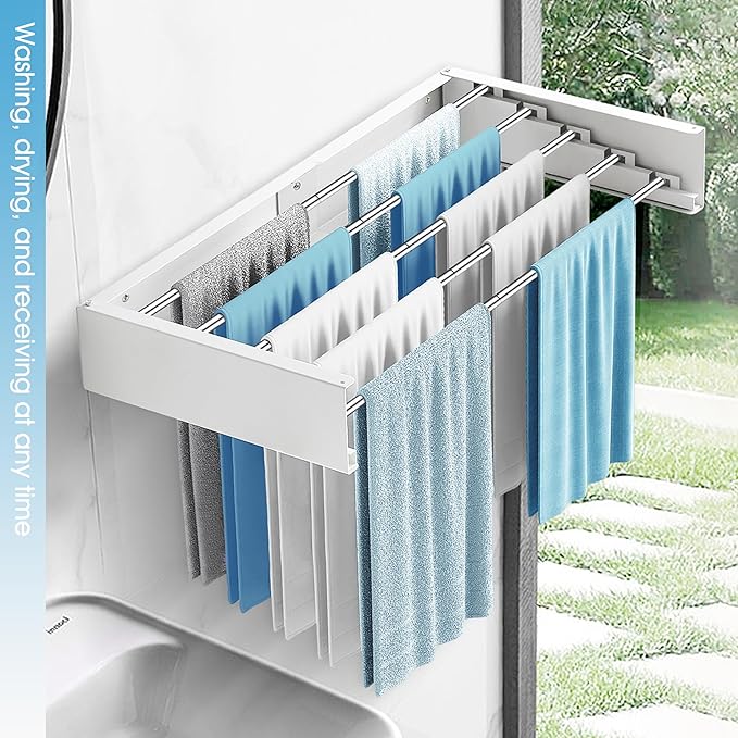 Clothes Drying Rack Wall Mounted 32“,Drying Rack Clothing Wall Mount,Laundry Drying Rack,Wall Mounted Clothes Hanging Rack (White)