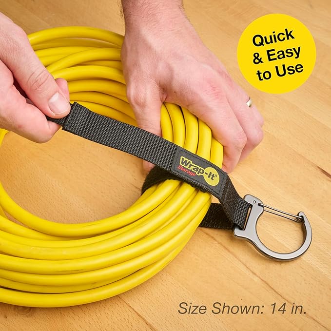 Wrap-It Storage Quick Clips - 10" (3-Pack) Black - Cord Straps with Metal Clips for Hanging to Organize Garage Accessories and Hose Storage