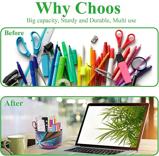 Hennaja Round Leather Art Supply Organizer,Remote Control Holder,360 Degree Rotating,Multi-Functional Pencil Holder,4 Compartments Desktop Stationary Organizer(1-Fractal Flower) | Round, 360 Degree Rotating, Multi-Functional, Desktop