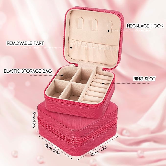 Taiyin 6 Pcs Travel Jewelry Case, Valentines Day Gifts for Her- Small Jewelry Organizer Box Bridesmaid Gifts for Women Girls (Pink,Rose Red)