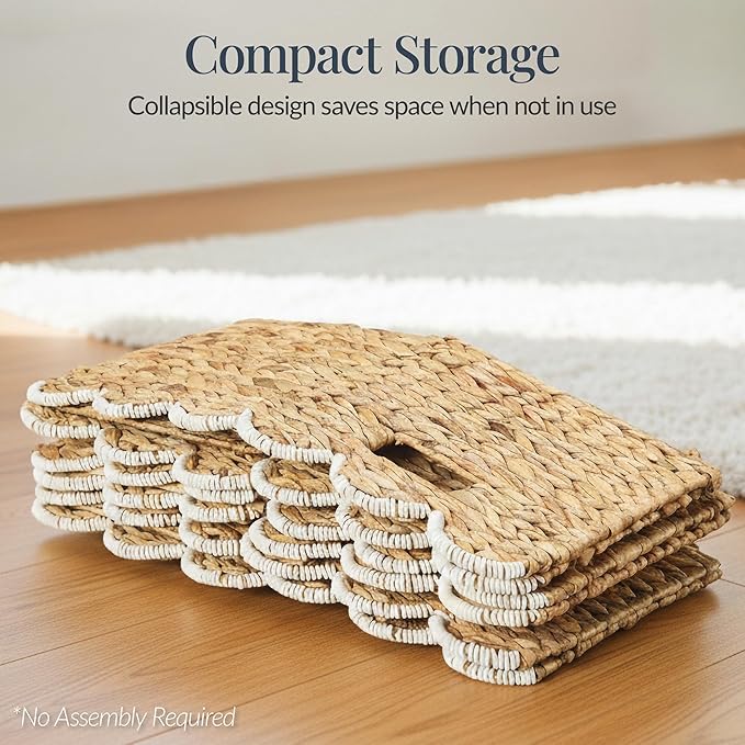 Best Choice Products 13 x 13in Scalloped Hyacinth Baskets, Rustic Set Of 5 Multipurpose Collapsible Storage Organizer, Handwoven Laundry Totes for Bedroom, Living Room, Shelves - Natural w/White Trim