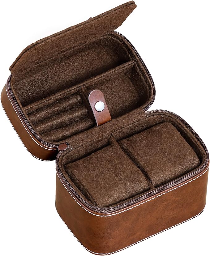 Gift Set 6 Slot Leather Watch Box with Valet Drawer - Luxury Watch Case Display Organizer, Microsuede Liner, Locking Jewelry Box, Mens Storage Boxes Holder Large Glass Top (Tan/Brown Gift Set)