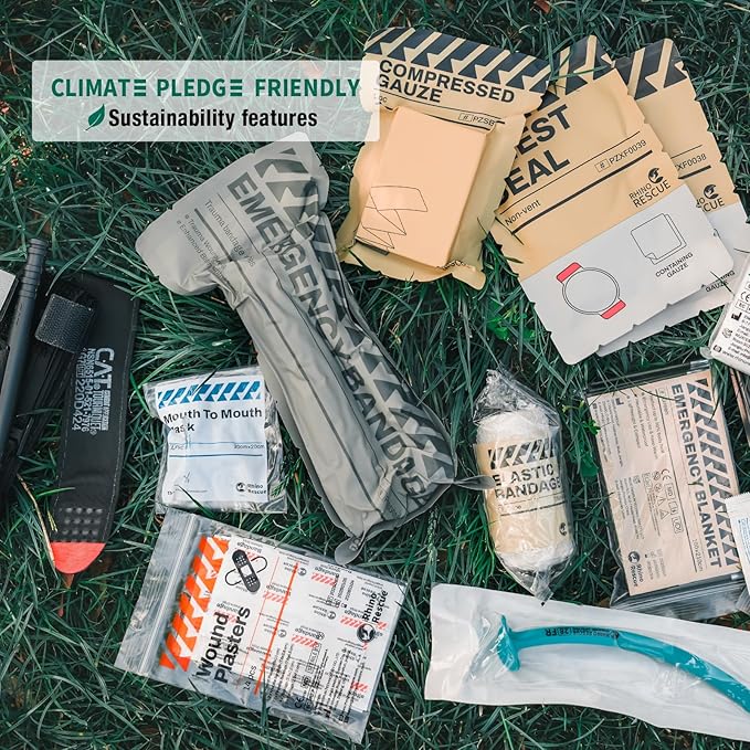 RHINO RESCUE IFAK Trauma Kit with C-A-T Tourniquet, Tactical First Aid Kit Molle Pouch for Military, Combat, Car, Camping, Hiking, Travel (Black)