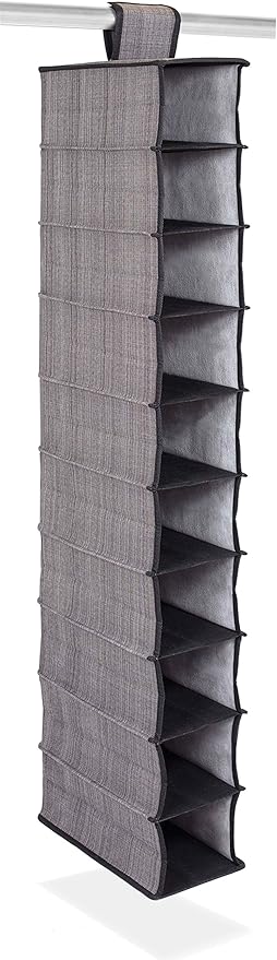 Internet's Best 10 Tier Hanging Shoe Organizer - Narrow Shelf Closet Shoe Rack - Footwear Storage - Grey