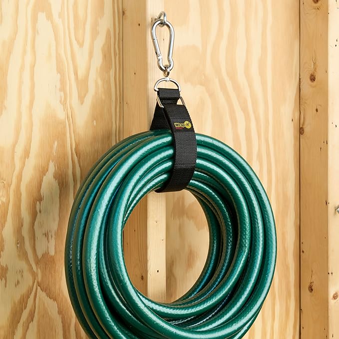 Hook 'n Hang Wrap-It Storage Straps - 24" (2-Pack) Black - Carabiner Straps for Cord Storage or Garden Hose Holder