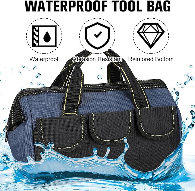 Silkfly 6 Pcs Tool Bag for Men Women Heavy Duty Tool Tote with Waterproof Hard Bottom Multi Pockets Large Mouth Organizer for Various Worker Electrician Carpenter Mechanic(13 Inch,Blue Green Red)