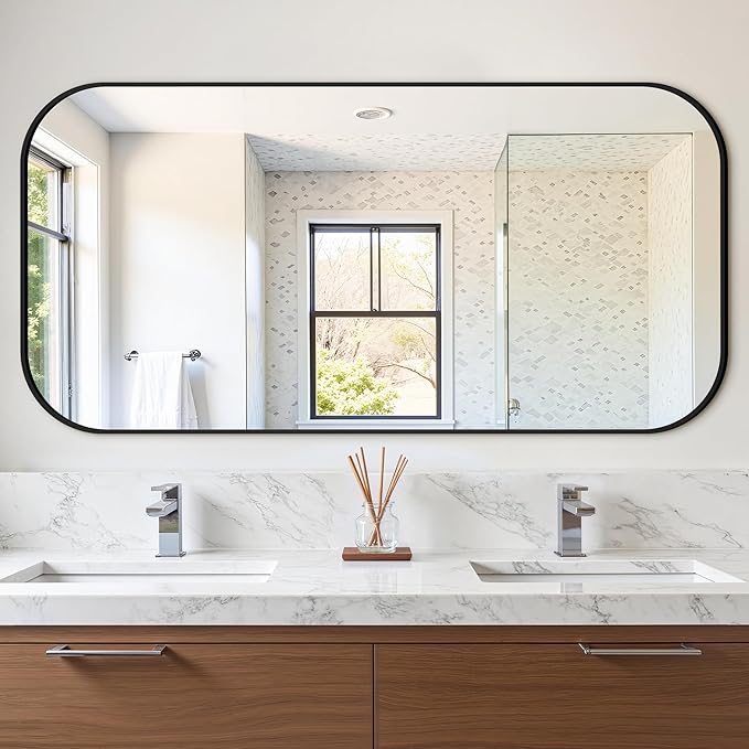 Bathroom Mirror for Wall, Large Bathroom Vanity Mirror for Over Sink 30 x 60, Black HD Reflection Shatterproof Mirror for Living Room Bedroom Entryway, Metal Frame Rectangular Shape