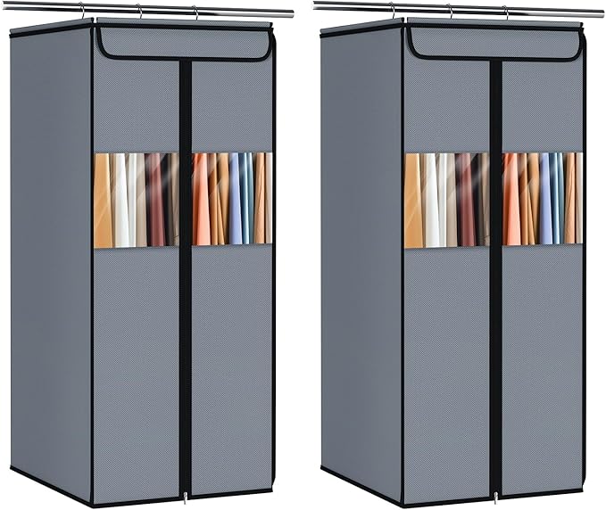 Zilink Garment Bags for Clothes Storage 40" Suit Bags for Closet Storage with Clear Window Space Saving Hanging Garment Bag for Suits, Shirts, Short Skirts, Grey, 2-Pack