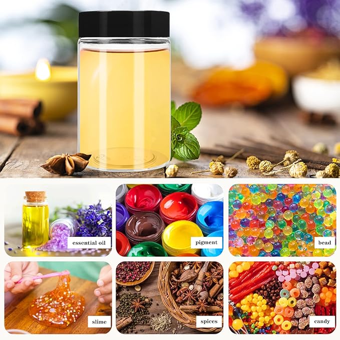 Plastic Jars with Lids 6OZ 42PCS,Small Cosmetic Slime Containers Clear Travel Round Jars Empty Refillable Sample Containers Leak Proof Pot with Black Lids for Lotion, Cream, Body Scrub
