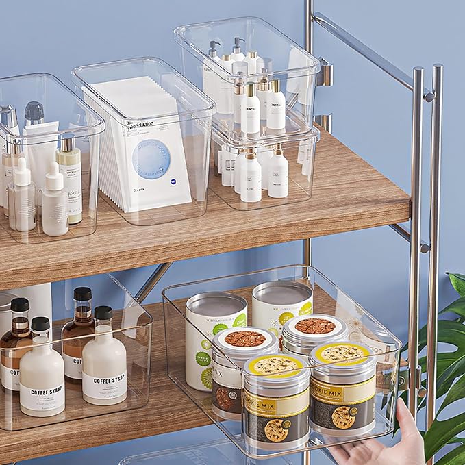 4Extra Large Lidded Plastic container , Clear Stackable Storage Boxes for Cabinets, Organization and Storage for Shelves Office Bathroom (4Extra Large)