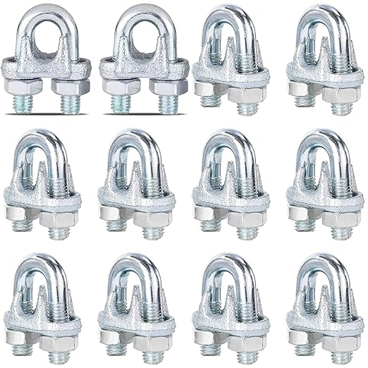 12PCS 3/8" M10 Zinc-Plated Wire Rope Clamps – Heavy Duty U-Bolt Cable Clips (Silver)