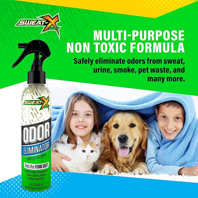 Sweat X Sport Extreme Odor Spray – Multipurpose Deodorizer for Stinky Shoes, Clothes, Sports Equipment & All Fabrics – Concentrated Formula, No Washing Required - Active Fresh Scent – 8 Fl Oz