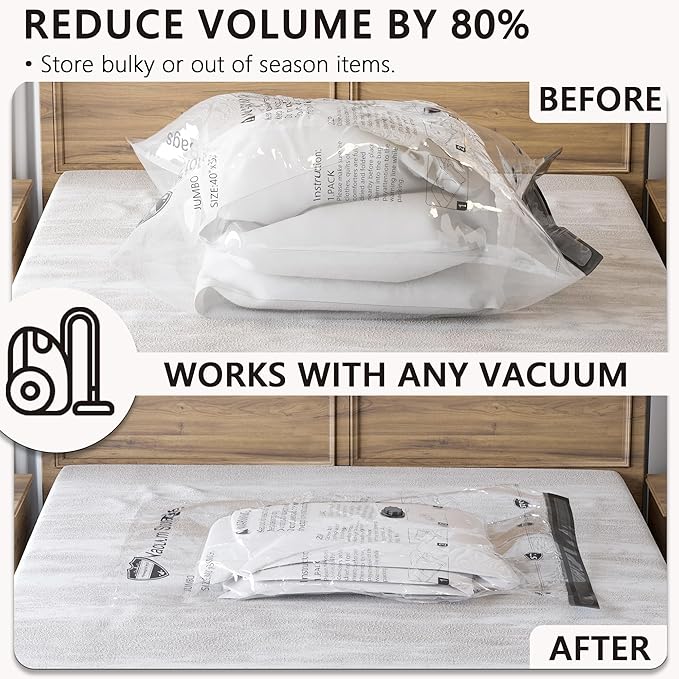 8 Medium Vacuum Storage Bags, Compression Packing Seal Space Saver Cubes for Clothing Bedding Comforters Blankets Pillows