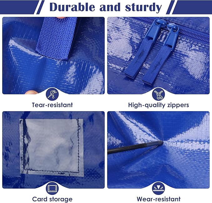 12 Pack Extra Large Heavy Duty Moving Bags with Reinforced Zipper & Wide Handles, Waterproof Storage Bins Packing Cubes for Clothes, College Dorm, Travel, and Home Organization, Blue