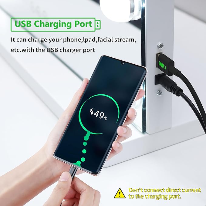 Vanity Mirror with Lights,Makeup Mirror with 17 Dimmable LED Bulbs, 3 Color Lighting Modes Detachable 10X Magnification Mirror Touch Control, 23.6X19,7 inch, White