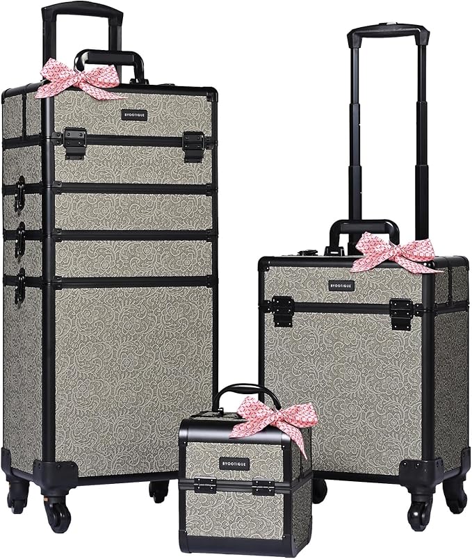BYOOTIQUE Rolling Makeup Cases Organizer Nail Tech Storage Cart Hairdressing Brush Bags False Eyelash Storage for Beauty Salon Traveling Beautician Manicurist Hairstylist,Rococo GainsBoro