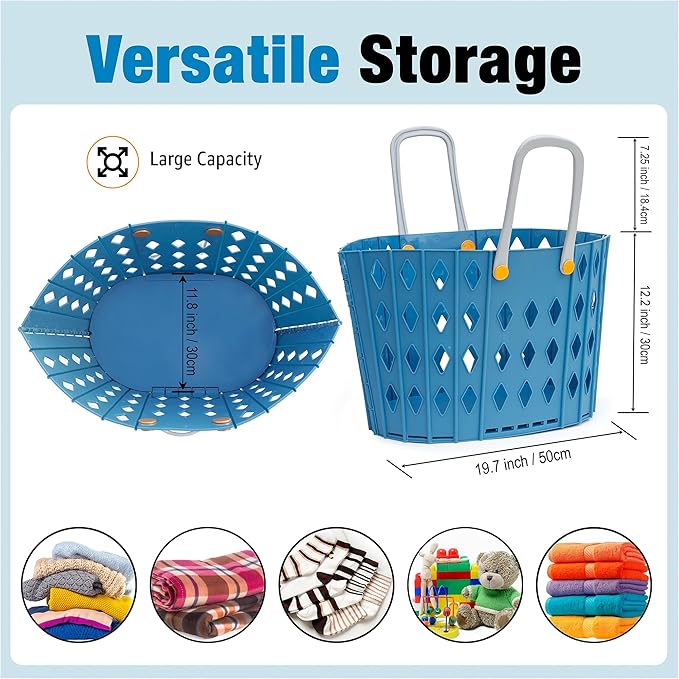 Collapsible Laundry Basket - Durable Foldable Hamper for Room Organization, Blue Laundry Basket Set - 45L