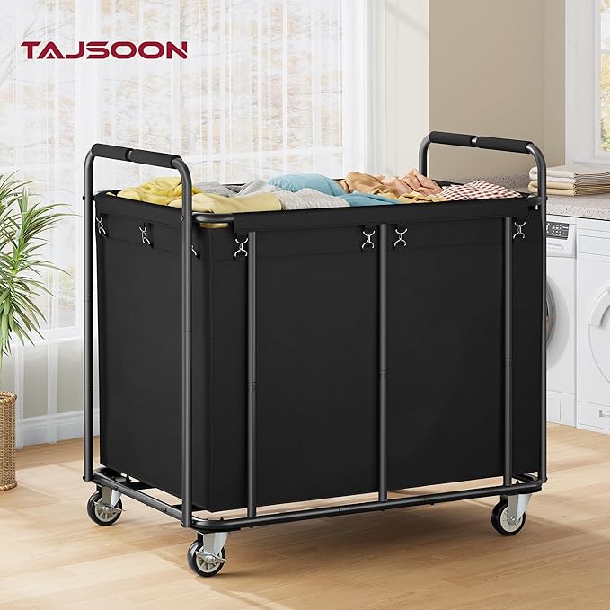 Tajsoon Rolling Laundry Hamper, 450L Extra Large Laundry Basket with Wheels, Heavy Duty Laundry Cart with Metal Frame, Commercial Laundry Cart for Laundry Storage, Hotel, Bathroom, Bedroom, Black