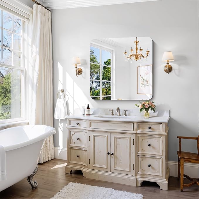 CILIBER Frameless Wall Mirror, 30" x 30" Square Bathroom Mirror Rounded Corner, HD Shatterproof Vanity Mirror with Polished Edge for Over Sink, Bedroom, Entryway, Vertical or Horizontal