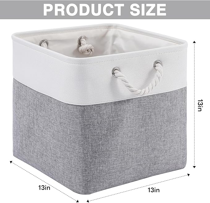 Oterri 6 Pack Foldable Storage Cubes, 13x13 Inch Fabric Bins, Decorative Storage Baskets for Home, Shelves, Nursery Organizers, Grey/White