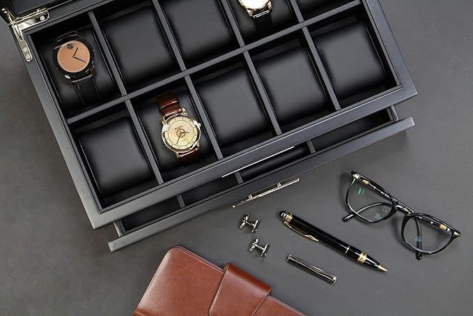Executive Wooden Watch Box Valet Box Sunglasses and Jewelry Box Storage Organizer (Sweetheart) (Brown)