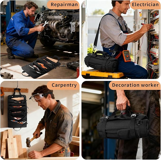 HUAARIPOLY Roll up Tool Kit, Portable Large Capacity Tool Storage, Multi functional Tool Storage Organizer Roll up Carrying Tool Kit Gifts for Men, Electricians, Machinists, and Plumbers