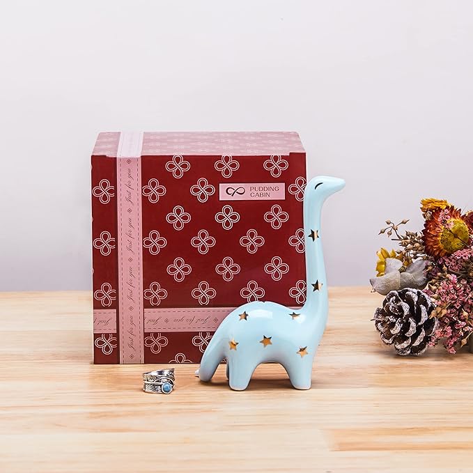 PUDDING CABIN Blue Dinosaur Ring Holder Engagement Wedding Ring Stand, Dinosaur Gifts, Cute Preppy Room Decor, Birthday Gifts for Women Her Girls Friends, Bridal Shower Bridesmaid Christmas Gifts