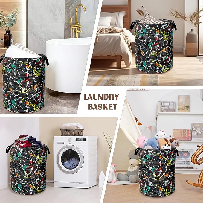 Laundry Hamper,Color Truck Laundry Basket,Waterproof Oxford Cloth Storage Basket with Handle for Clothes Books Nursery Home Storage Sundries 16"x20"