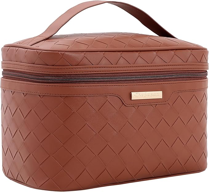 Dajasan Makeup Bag, Travel Cosmetic Bag, Makeup Organizer Bag, Makeup Organizer Case with Divider and Handle, Large Toiletry Bag for Women 11.81 x 6.7 x 7.09 Inch (Brown)