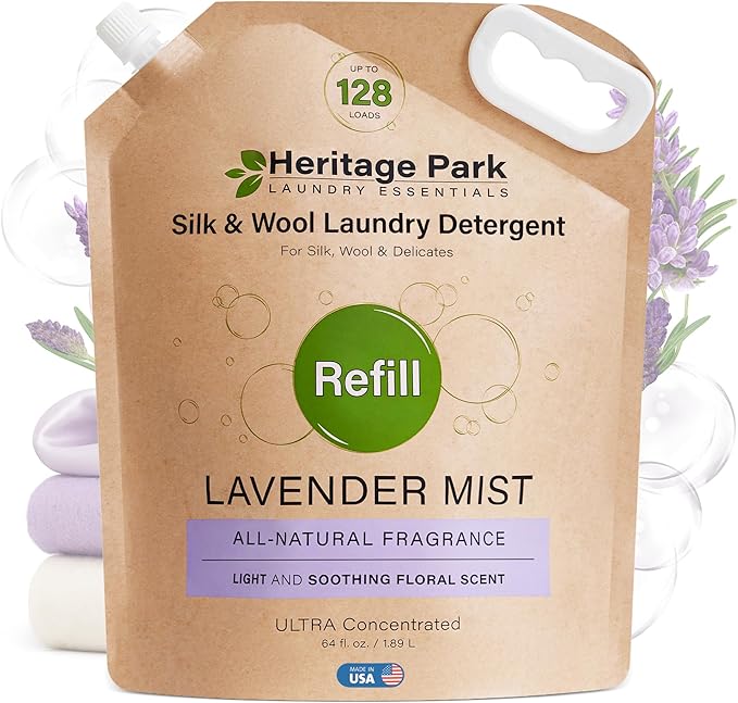 Heritage Park Luxury Laundry Detergent | Dermatologist Tested Plant based Natural & Enzyme Laundry Detergent | Sensitive Skin Friendly - Lavender Mist (64 fl oz Refill)