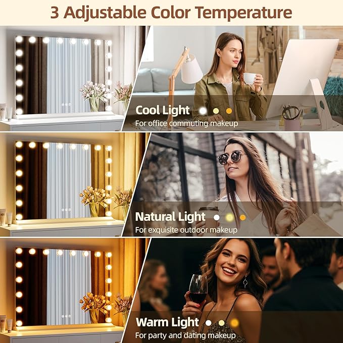 Vanity Mirror with Lights, Makeup Mirror with USB/Type-C Charging, Large Hollywood Mirrors w/ 18 LED Bulbs & 5X Magnifier, LED Mirrors for Bedroom Tabletop & Wall Mounted