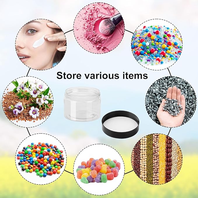 80 Packs 4 OZ Transparent Plastic Jars with black Lids, Body Butter Containers, Cosmetic Containers jars for Kitchen Ingredients, beads, sequins, Lotion, Cream, DIY Crafts and More by KUKLIPJIM.