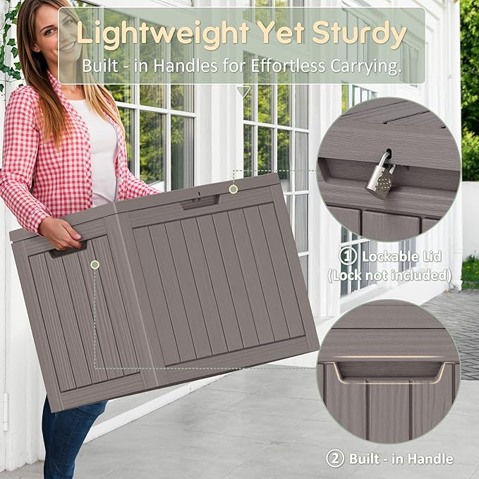 45 Gallon Outdoor Storage Box, Resin Deck Boxes Outdoor Waterproof For Patio Furniture, Garden Tools, Pool Supplies, Lockable And UV Resistant (Striped Gray)