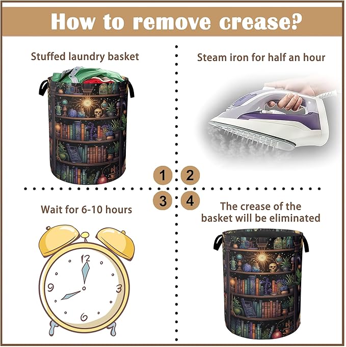 Laundry Basket,Skull Collapsible Laundry Baskets,Terror Library Waterproof Oxford Hamper with Handles for Bathroom Bedroom Nursery Home Storage 16"x20"