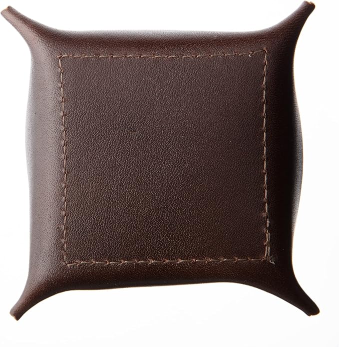 USA Handmade Premium Leather Valet Tray, Jewelry Organizer With Brass Rivets (Dark Walnut Brown, Mini)