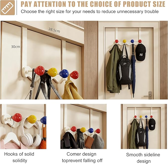 Over Door Coat Rack, Coat Hooks for Door Coat Hanger, Towel Hanger for Bathroom, Door Hanger Hooks, Hooks for Hanging Hat Key Towel Purse Robes Mudroom Entryway