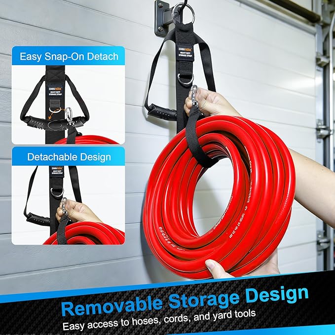 Extension Cord Organizer Holder 2-Pack 5 Detachable Straps, Cable Management, Cord Storage Organizer for Dual Hanging Modes, Heavy Duty Hook for Garage, Garden, Workshop, School