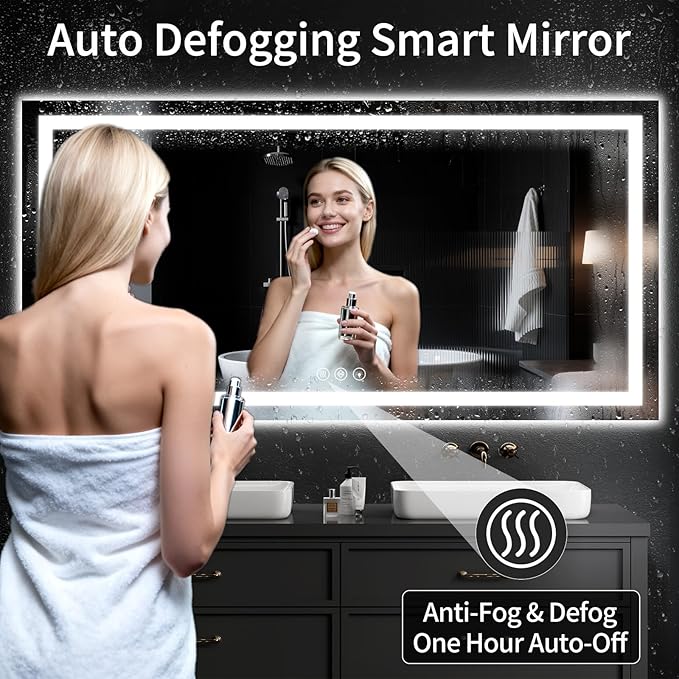 36"x72" LED Bathroom Mirror with Lights, Dimmable, Anti-Fog, Lighted Bathroom Vanity Mirror for Wall, Backlit + Front Lit, Memory Function, Shatter-Proof, Tempered Glass
