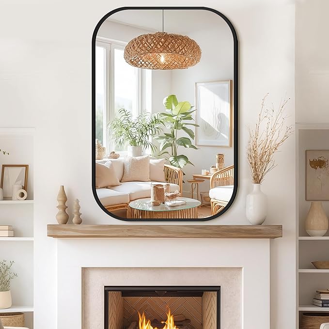 Bathroom Mirror for Wall, Black Bathroom Vanity Mirror for Over Sink 28 x 40, HD Reflection Shatterproof Mirror for Living Room Bedroom Entryway, Metal Frame Rectangular Shape