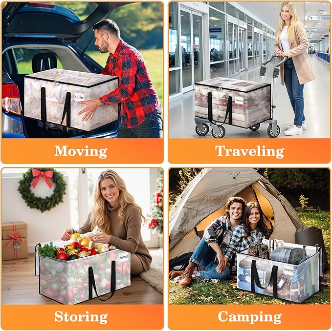 Extra Large Heavy Duty Moving Bags, Storage Bags with Strong Zippers & Handles, Packing Bags for Moving Essentials, Ideal Storage Tote for Home, Dorm & Storage Solutions, 93L-10 Packs, Clear
