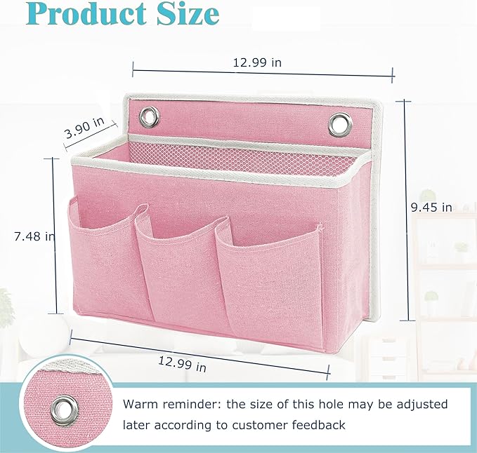 2-Pack Wall Hanging Organizer Bag/Hanging Baskets with Large Mesh Compartment & 3 Pockets，Over the Door Hanging Organizer Space Saving Storage for Bedroom,RV Camper, Closet (Pink -2 Pack)