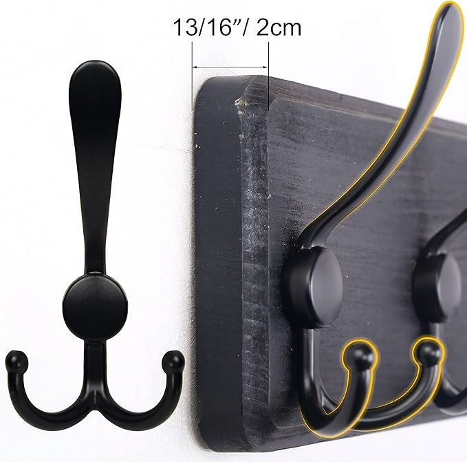 SKOLOO Rustic Large Wall Mounted Coat Rack-38.6" Long Coat Rack for Wall, Pine Solid Wood Coat Rack Hook, Farmhouse Coat Hanger Wall Mount for Hanging Jacket Coat Hat, Pack of 2