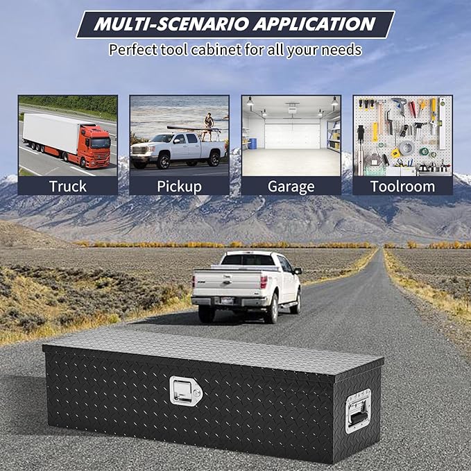 Garvee Aluminum Truck Bed Tool Box, 15 x 15 x 48 in Diamond Plate Tool Box Chest Box Pick Up Truck Bed RV Trailer Toolbox Storage with Side Handle and Lock Keys