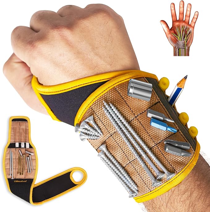 Magnetic Wristband for Tools Magnet Screw Holder Wrist Support Keeps Screws Nails Drill Bits Handy Unique Tool Gadgets for Men's & Dad Perfect Christmas Gifts Stocking Stuffers (Coyote Brown)