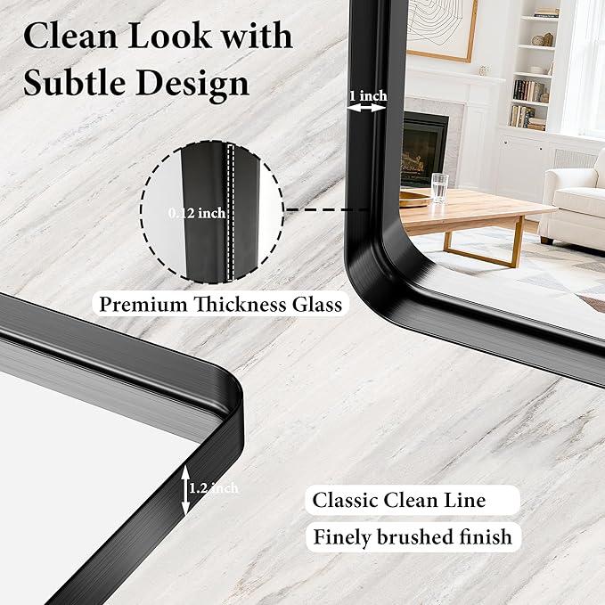 Black Metal Vanity Rounded Rectangle Bathroom Mirrors for Over Sink Wall, 55x30 Inch Large Matte Mirror, Anti-Rust, Modern Decorative for Restroom, Farmhouse